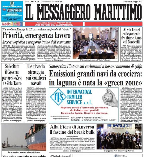 PCN Features on Front Cover of Il Messaggero Marittimo